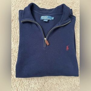 Men’s XL Polo by Ralph Lauren Navy Blue Quarter Zip Pullover with Maroon logo